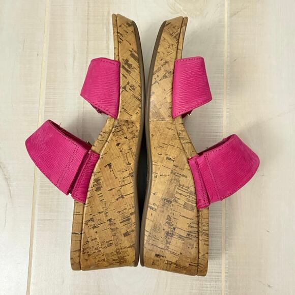 Vionic Pepper Pink Ruched Elastic Wedge Sandals Cork Platform Size 10 - Picture 9 of 9